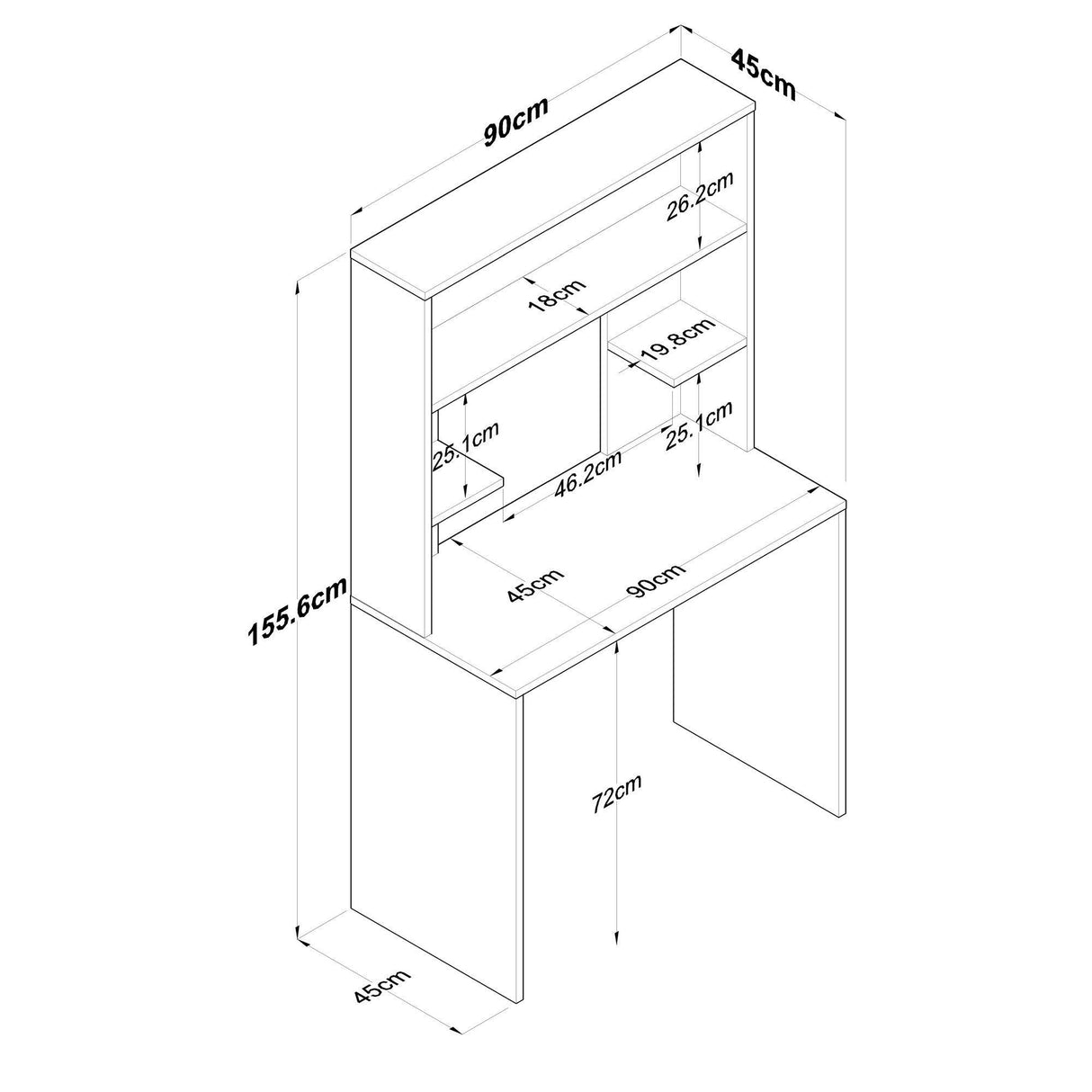 Birou cu Biblioteca Reis cu 3 rafturi, Nuc, 90 X 155 X 45 Cm