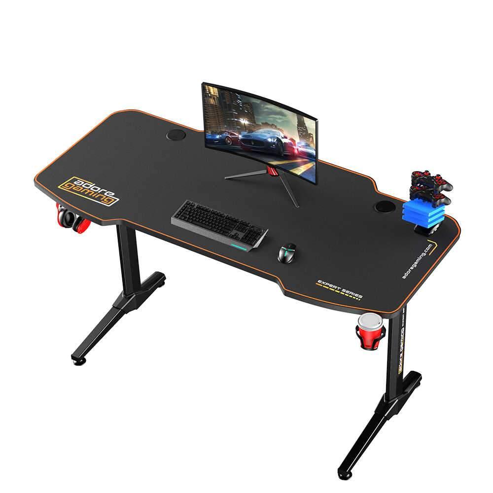 Birou Gaming Adore Carbon Series X9, suprafata carbon, mousepad, USB gamepad holder, suport pentru casti si pahar, cutie cabluri, 140x66x75 cm