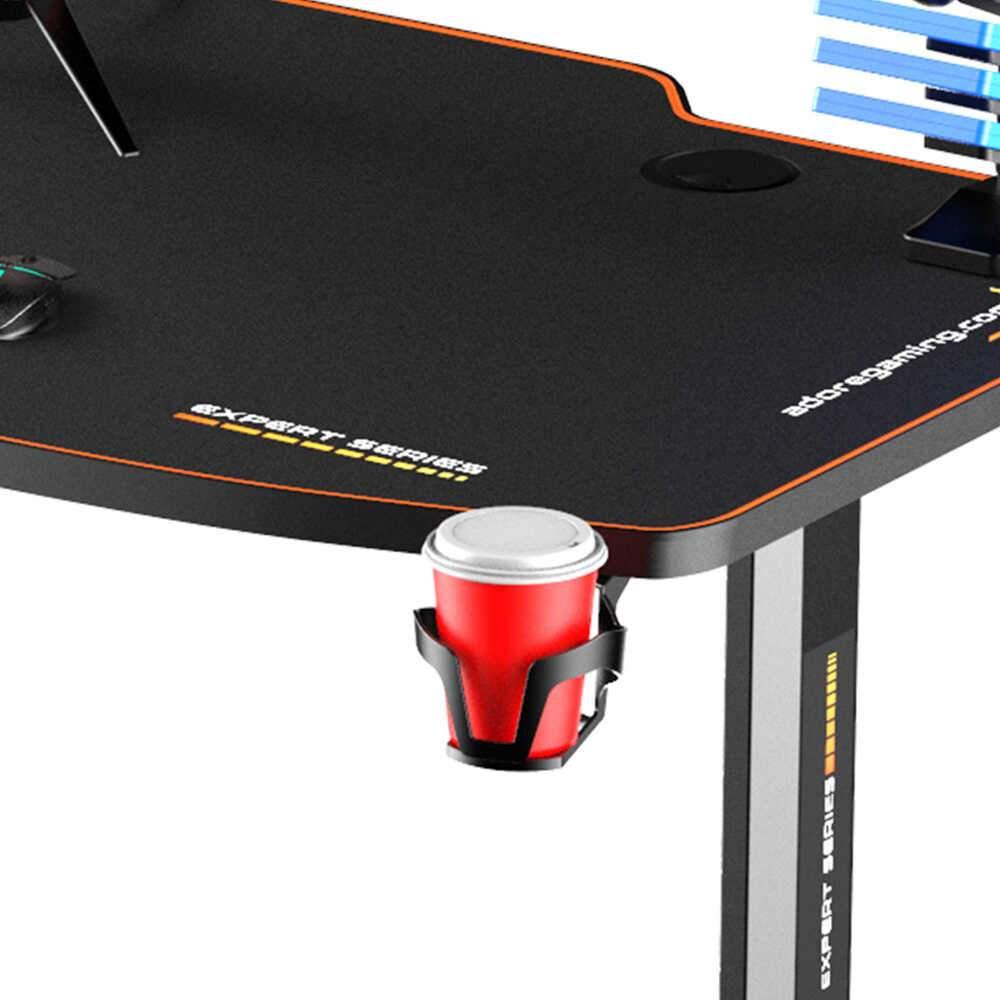 Birou Gaming Adore Carbon Series X9, suprafata carbon, mousepad, USB gamepad holder, suport pentru casti si pahar, cutie cabluri, 140x66x75 cm