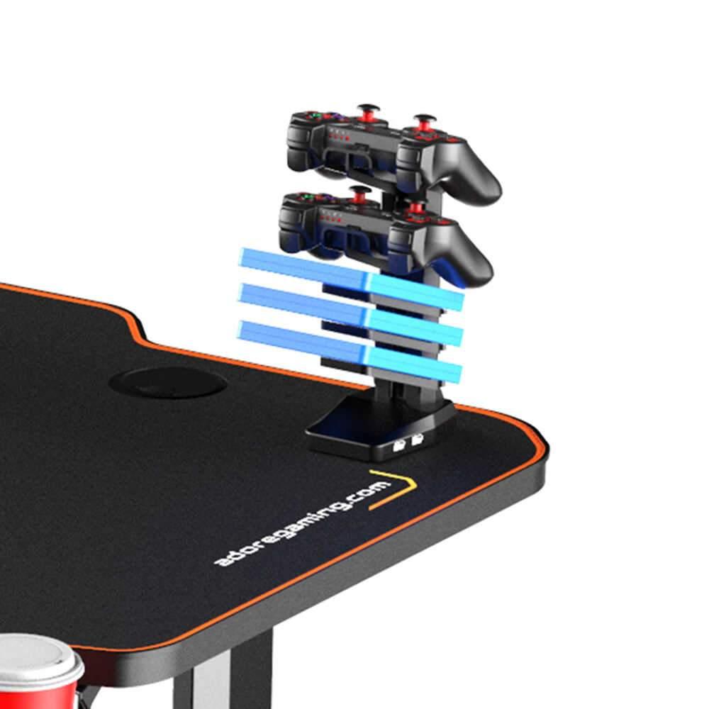 Birou Gaming Adore Carbon Series X9, suprafata carbon, mousepad, USB gamepad holder, suport pentru casti si pahar, cutie cabluri, 140x66x75 cm