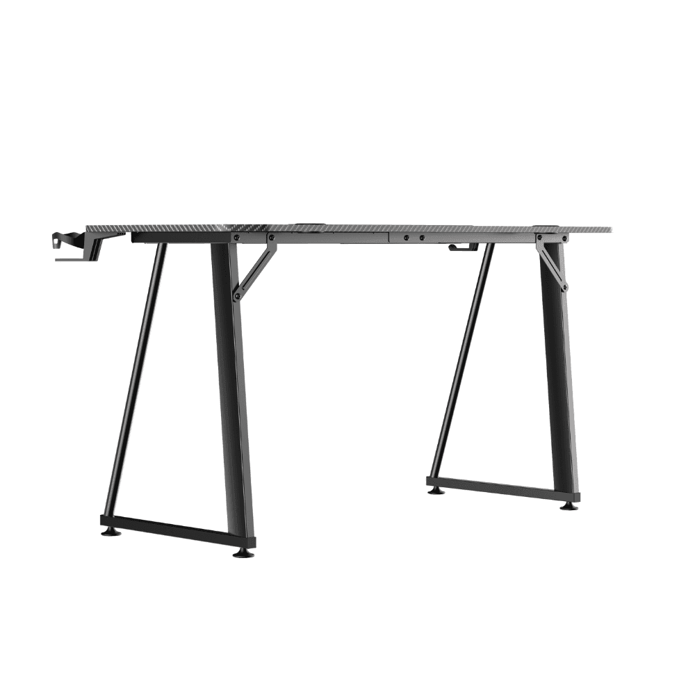 Birou Gaming Adore EXPERT SERIES, 140 x 60 x 75 cm, suprafata Negru carbon, mousepad 80 x 30 cm, suport pentru casti si pahar, reglaj suprafata podea