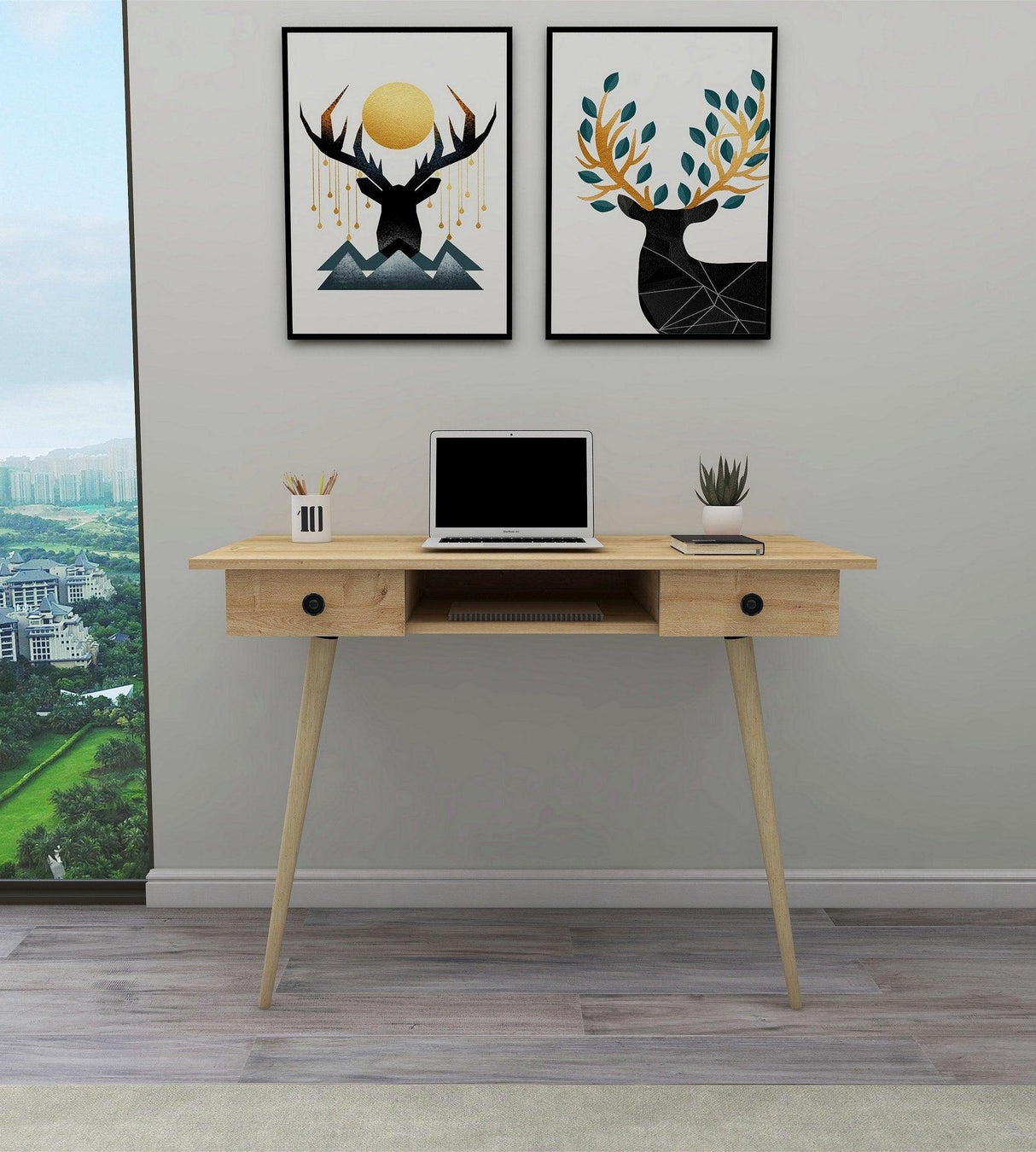 Birou Giulesti cu 2 Sertare, Oak, Stejar, 120 x 86 x 60 cm