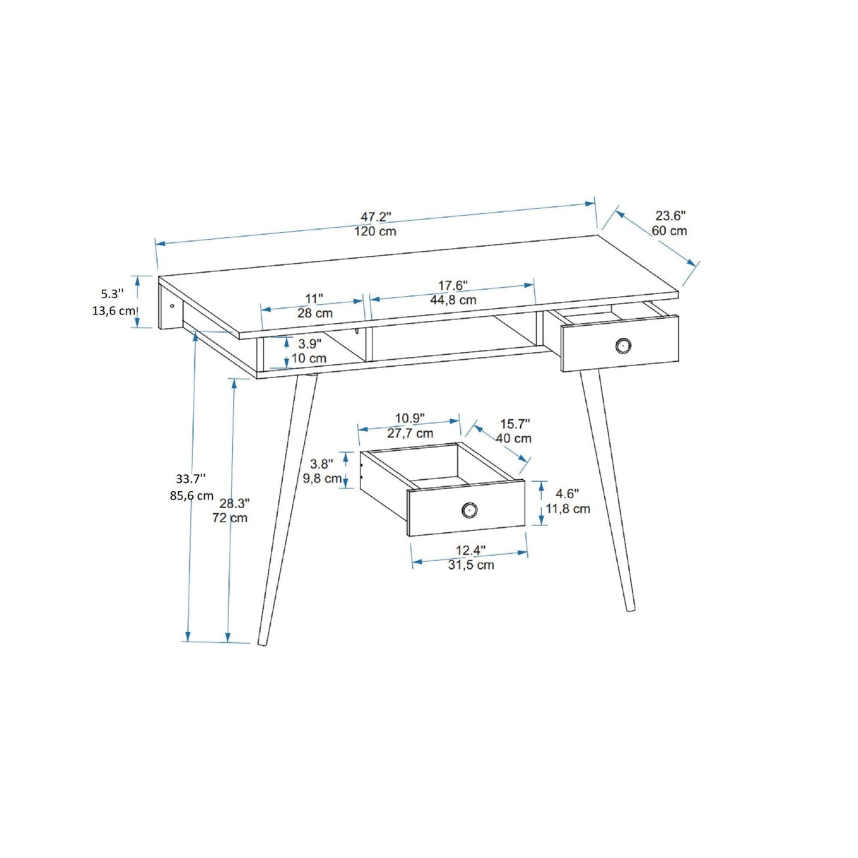 Birou Giulesti cu 2 Sertare, Oak, Stejar, 120 x 86 x 60 cm