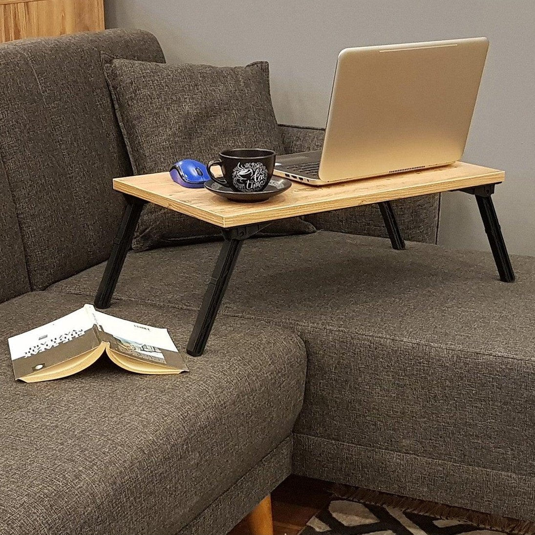 Birou Laptop Pliabile Atlantis, Stejar, 60 x 25 x 35 cm