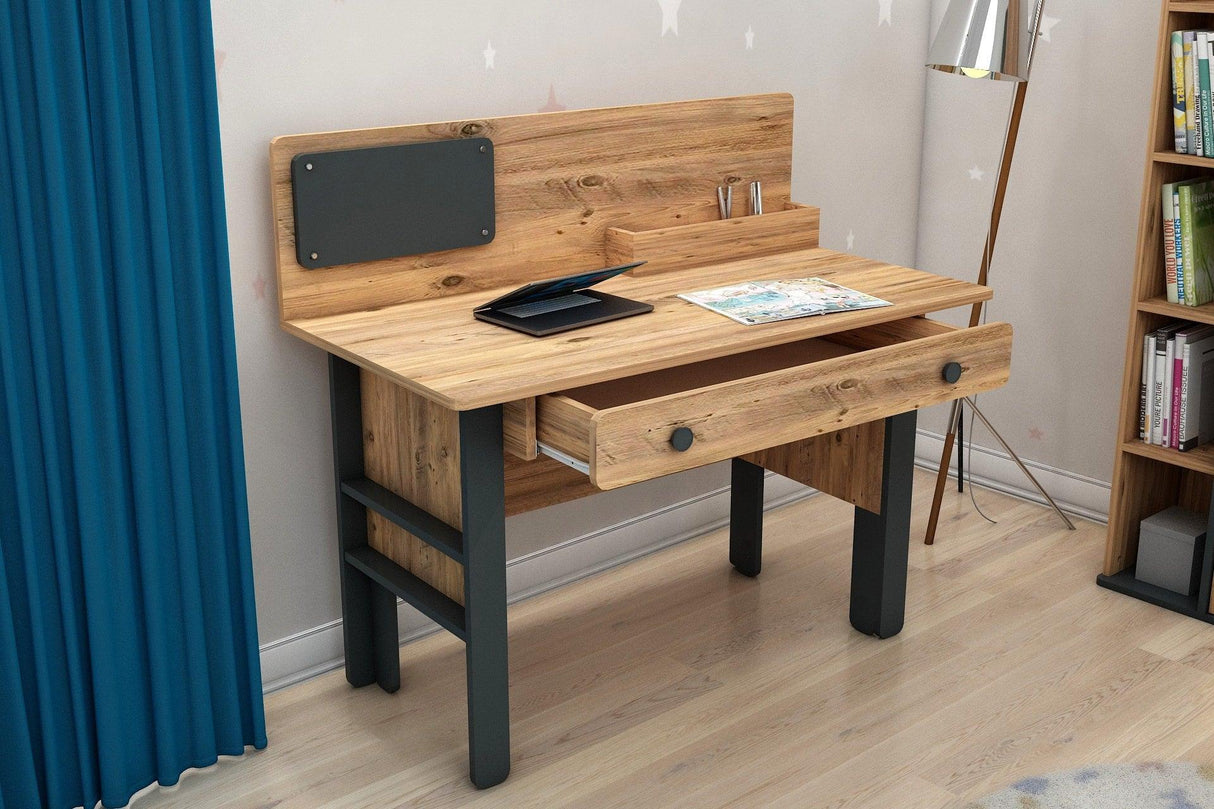 Birou Line Cu Sertar si Panou, Nuc - Antracit, 120 x 106 x 60 cm