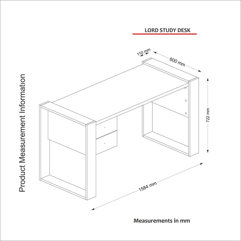 Birou Lord cu 2 sertare, Alb, 159 x 60 x 72 cm