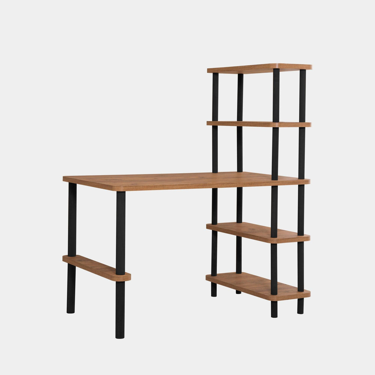 Birou Nano cu Biblioteca cu Rafturi, Stejar, 120 x 75 x 70 cm