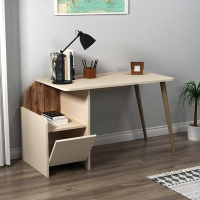 Birou Suave cu Rollbox Design Elegant, Nuc, 125 x 74 x 60 cm