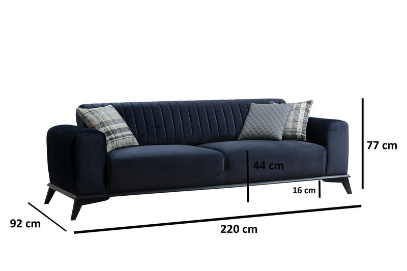 Canapea extensibila cu 3 Locuri Lisa, Albastru Marin, 220 x 92 x 77 cm