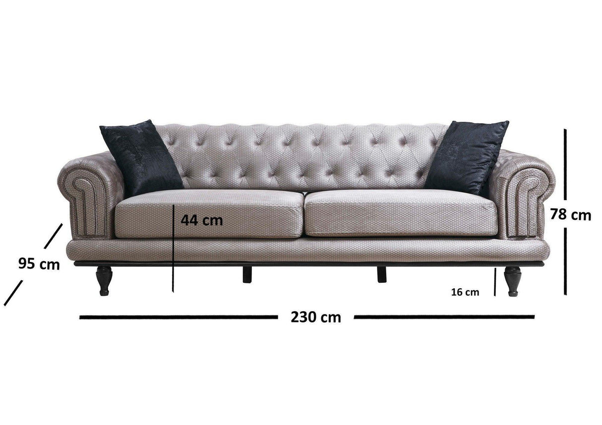 Canapea extensibila cu 3 Locuri Polyanna, Gri, 230 x 95 x 78 cm
