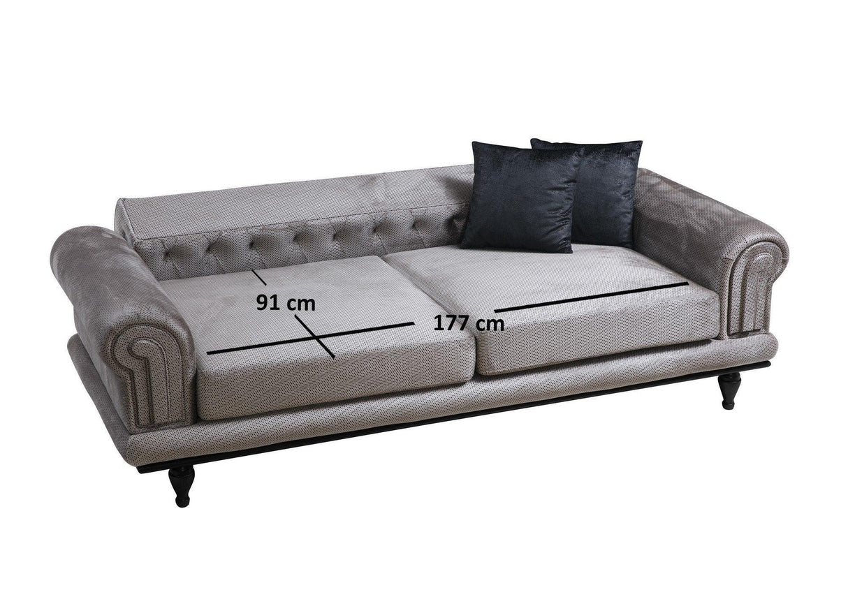 Canapea extensibila cu 3 Locuri Polyanna, Gri, 230 x 95 x 78 cm