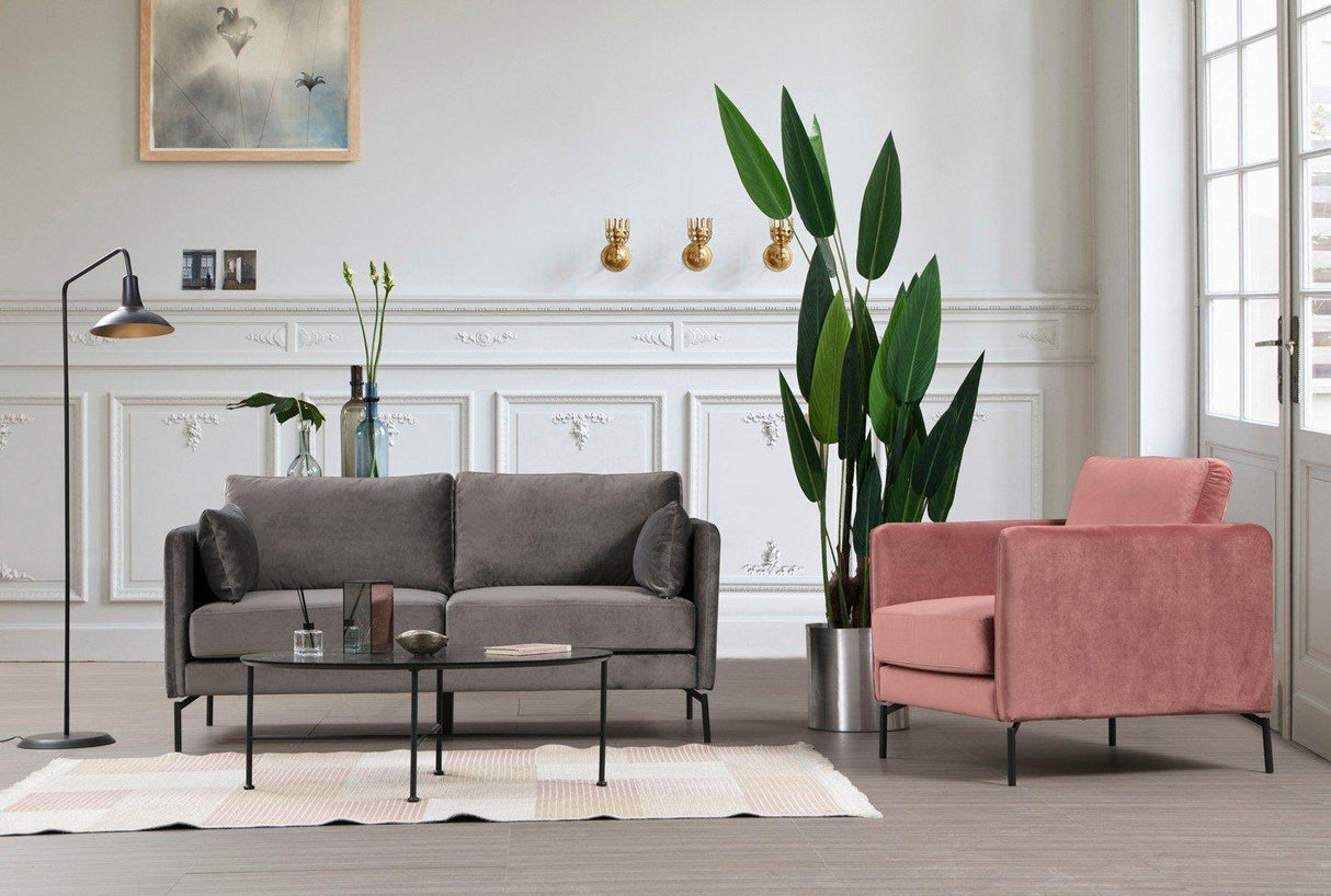 Canapea Fixa cu 2 Locuri Sino, Gri, 177 x 90 x 87 cm