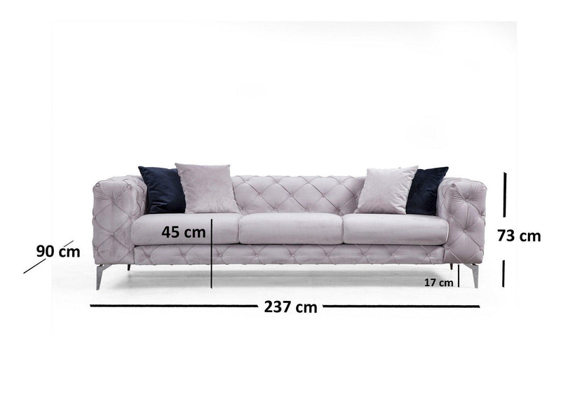 Canapea Fixa cu 3 Locuri Favalli, Chester, Gri deschis, 230 x 90 x 73 cm