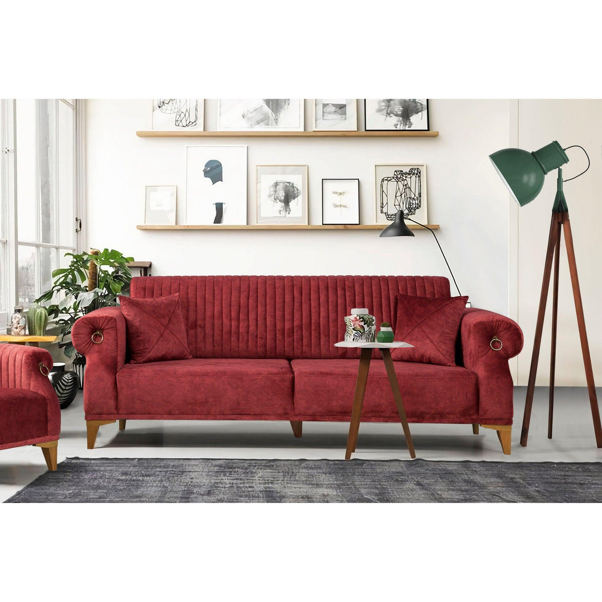 Canapea Fixa cu 3 locuri Mertens , Rosu bordo, 100x85x230 cm