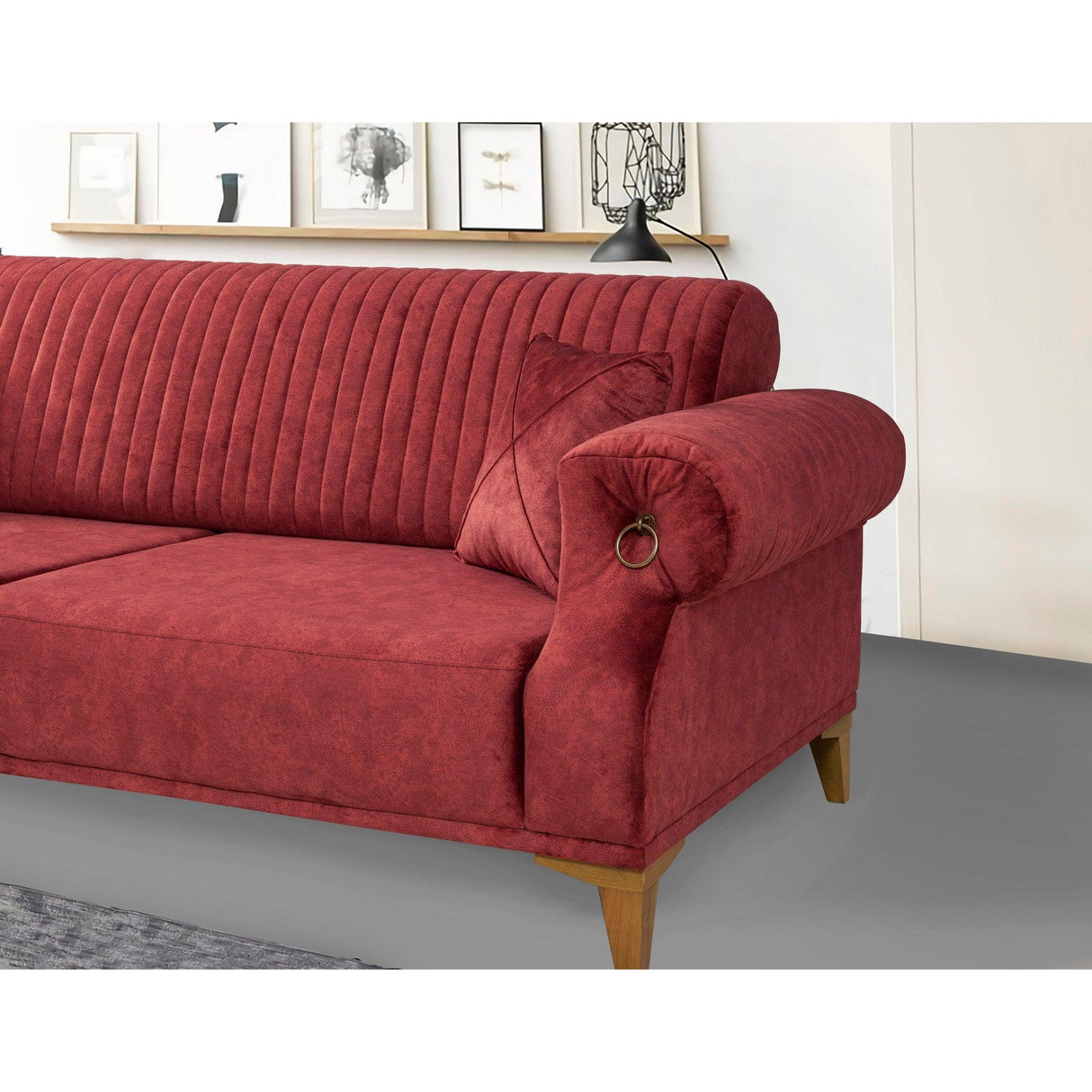 Canapea Fixa cu 3 locuri Mertens , Rosu bordo, 100x85x230 cm