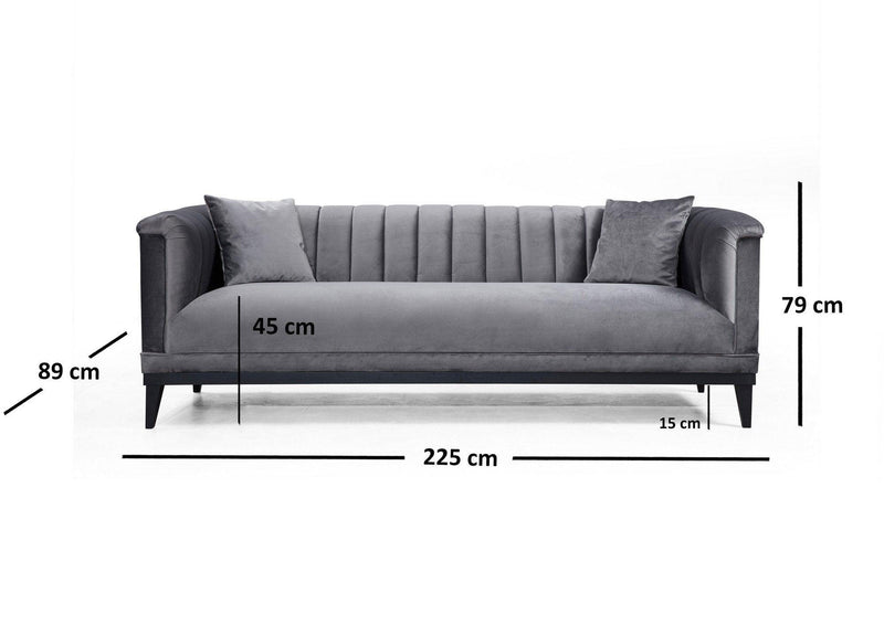 Canapea Fixa cu 3 Locuri Trendy, Gri Inchis, 225 x 89 x 79 cm