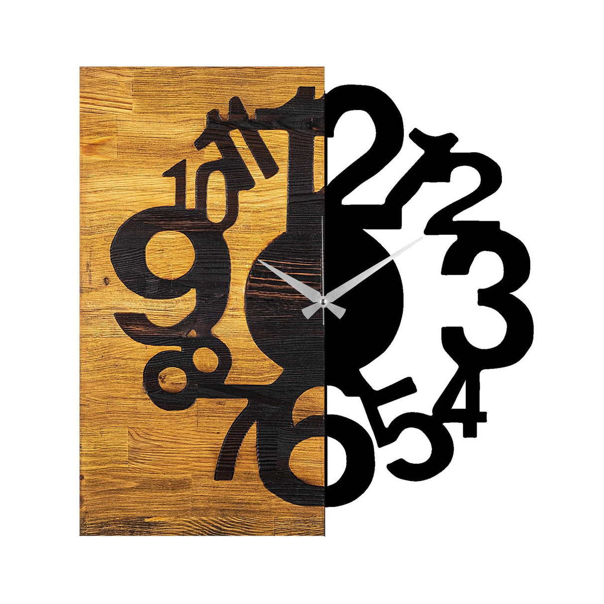 Ceas de perete decorativ din lemn Wooden Clock 13, Nuc, 3x58x55 cm