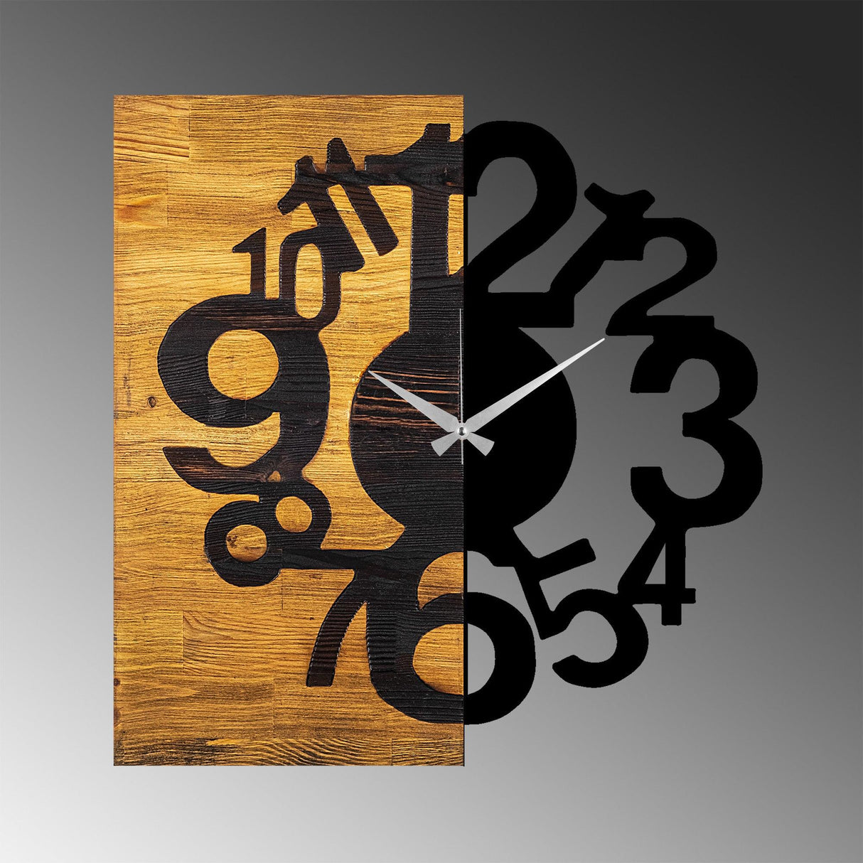 Ceas de perete decorativ din lemn Wooden Clock 13, Nuc, 3x58x55 cm