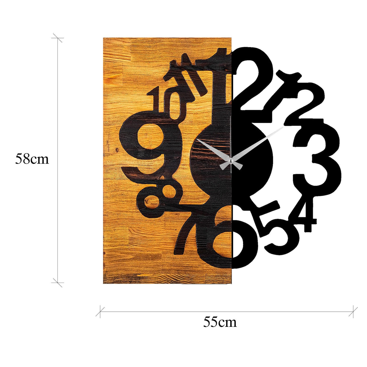 Ceas de perete decorativ din lemn Wooden Clock 13, Nuc, 3x58x55 cm
