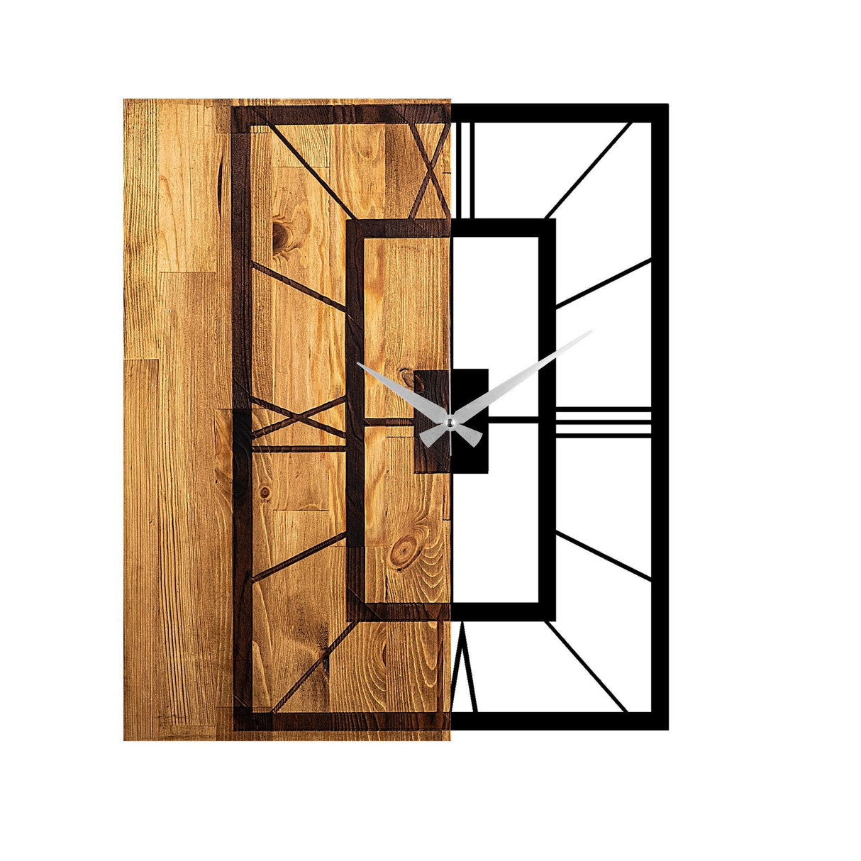 Ceas de perete decorativ din lemn Wooden Clock 37, Nuc deschis, 58x3x49 cm