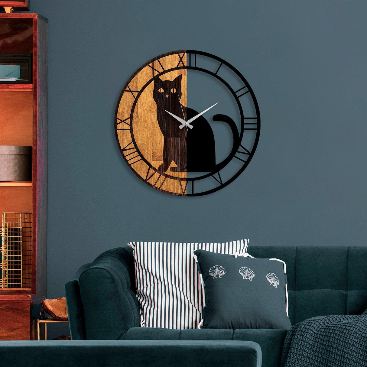 Ceas de perete decorativ din lemn Wooden Clock - 54, Nuc, 56x3x56 cm