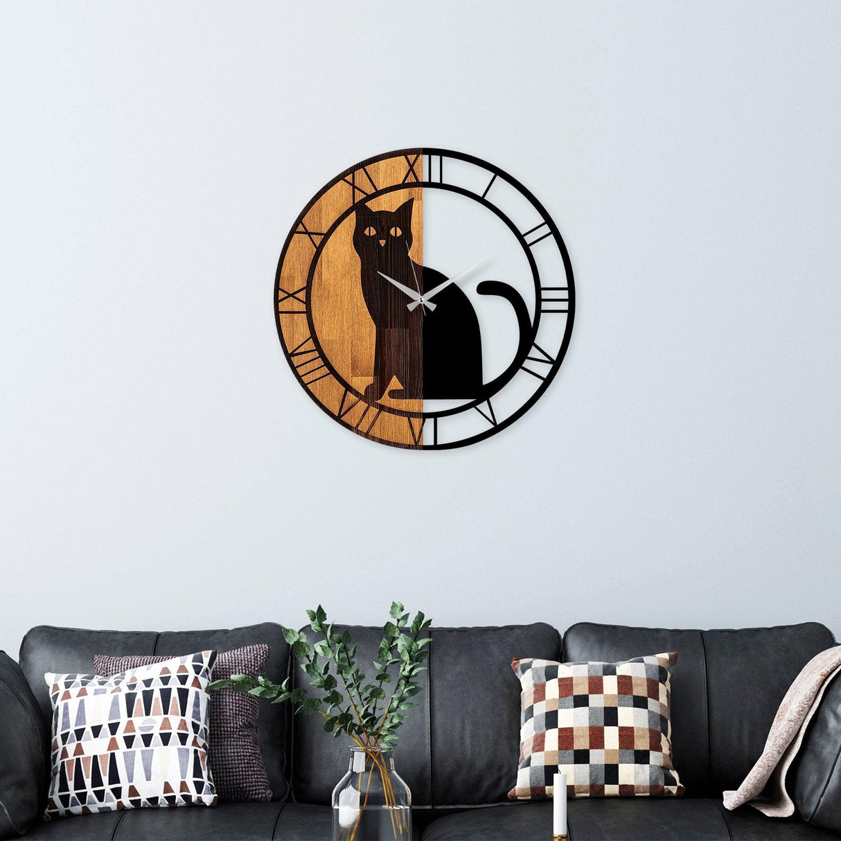 Ceas de perete decorativ din lemn Wooden Clock - 54, Nuc, 56x3x56 cm