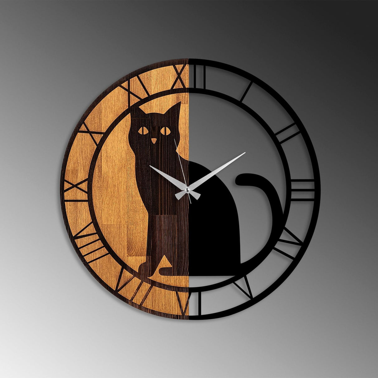 Ceas de perete decorativ din lemn Wooden Clock - 54, Nuc, 56x3x56 cm