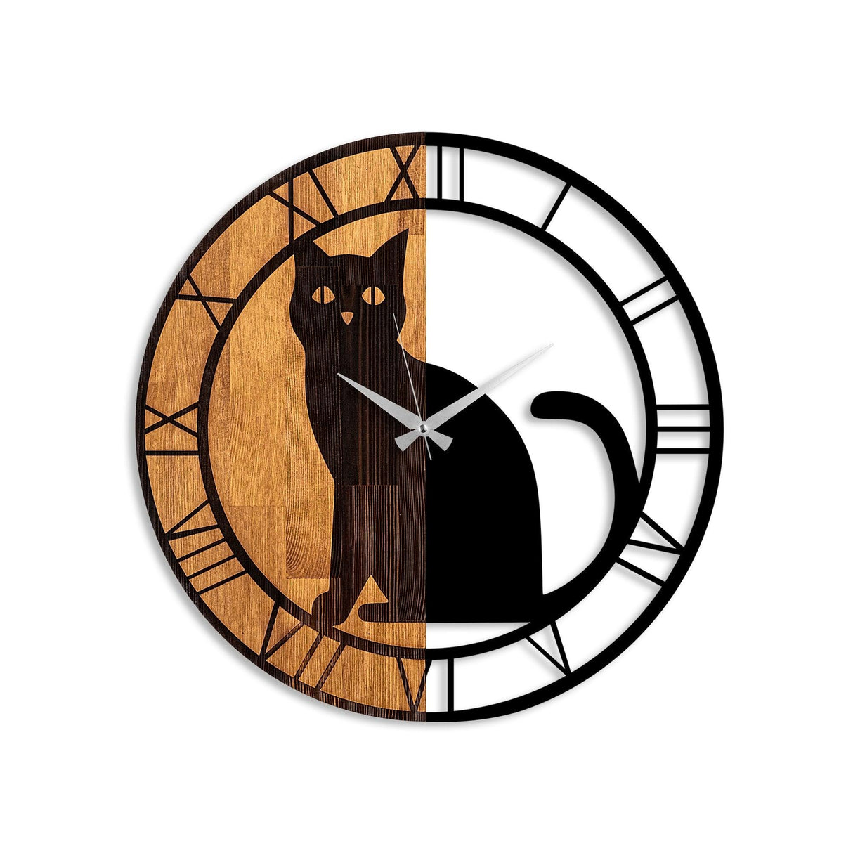 Ceas de perete decorativ din lemn Wooden Clock - 54, Nuc, 56x3x56 cm