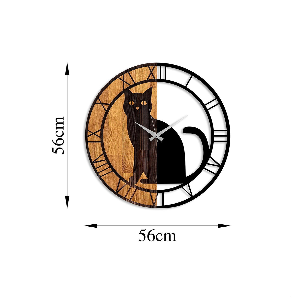 Ceas de perete decorativ din lemn Wooden Clock - 54, Nuc, 56x3x56 cm