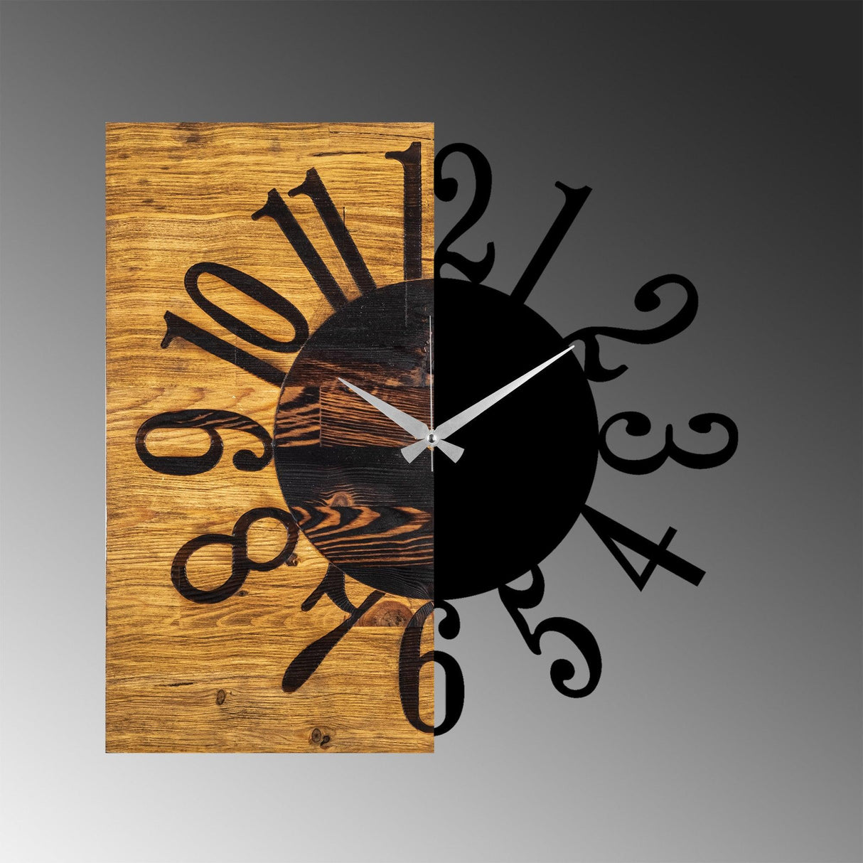 Ceas de perete decorativ din lemn Wooden Clock 7, Nuc, 3x58x58 cm
