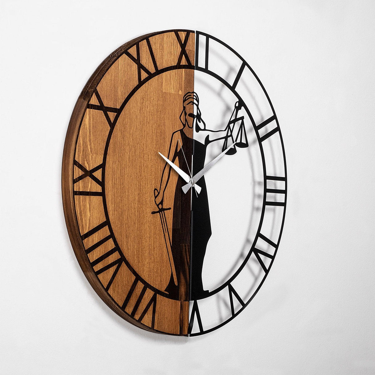 Ceas de perete decorativ din lemn Wooden Clock - 78, Nuc, 56 x 3 x 56 cm