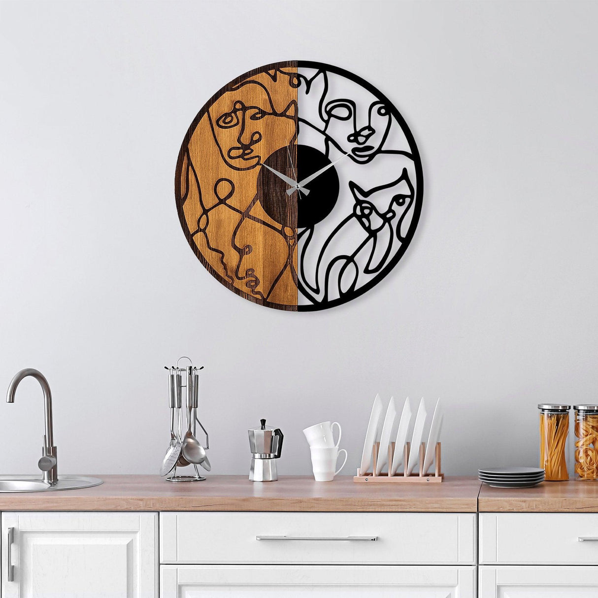 Ceas de perete decorativ din lemn Wooden Clock - 81, Nuc, 56 x 3 x 56 cm