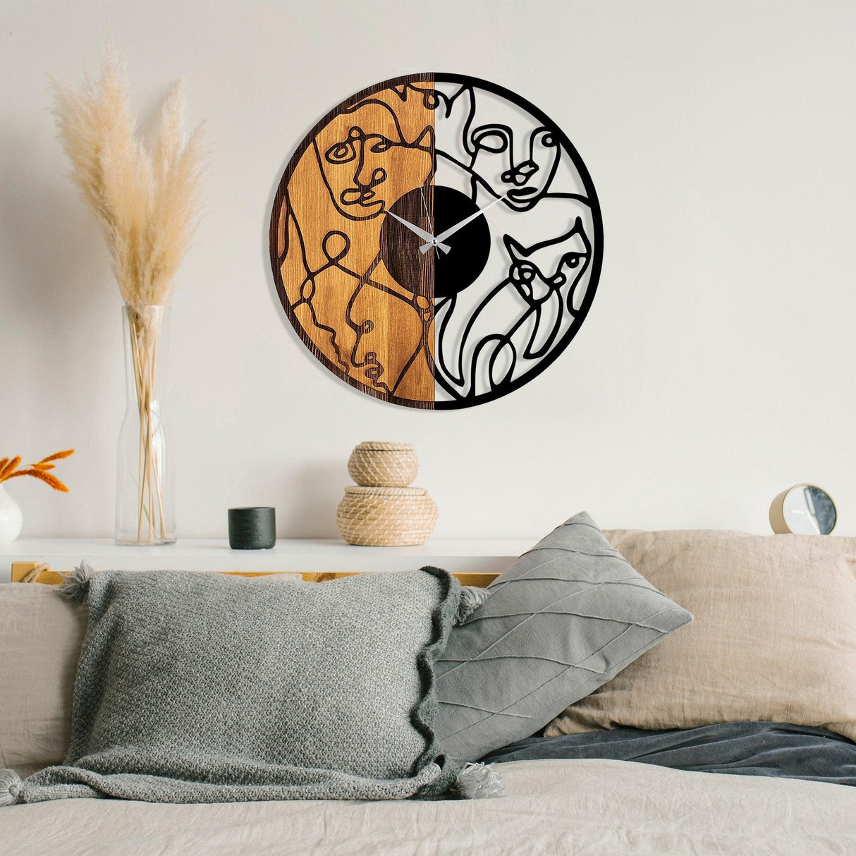 Ceas de perete decorativ din lemn Wooden Clock - 81, Nuc, 56 x 3 x 56 cm