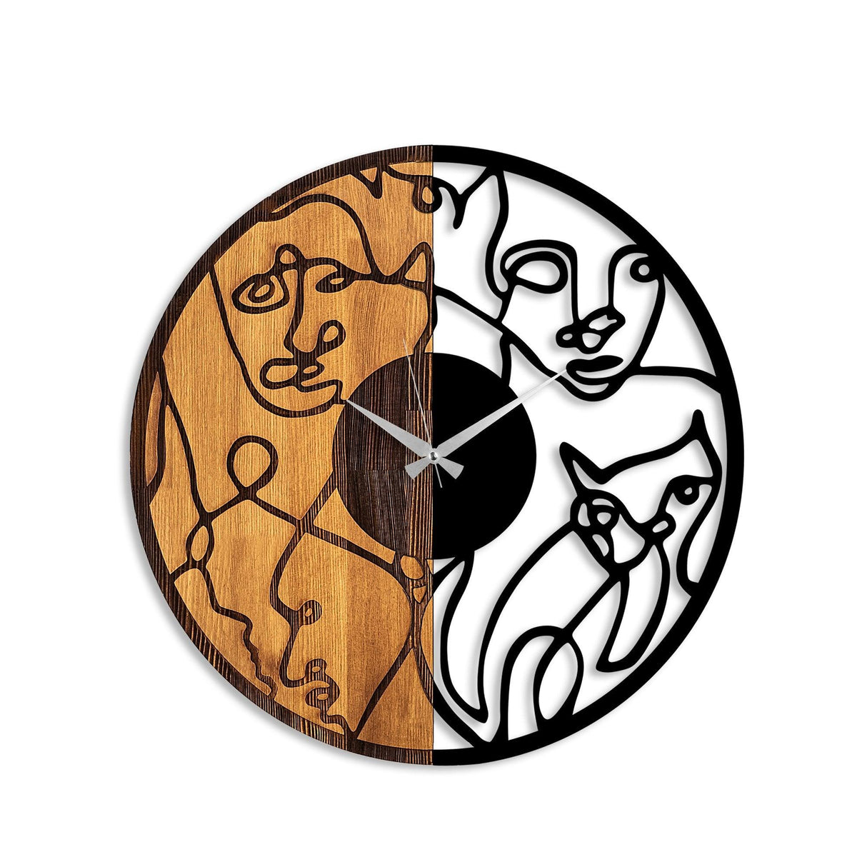 Ceas de perete decorativ din lemn Wooden Clock - 81, Nuc, 56 x 3 x 56 cm