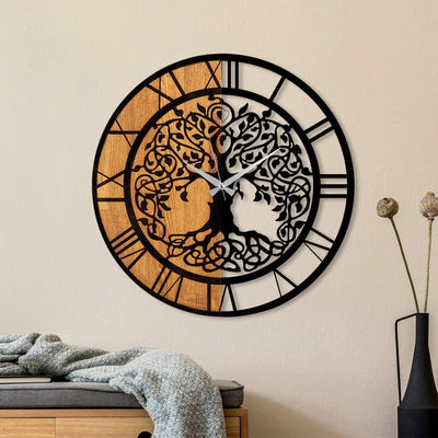 Ceas de perete decorativ din lemn Wooden Clock, Nuc, 56 x 3 x 56 cm