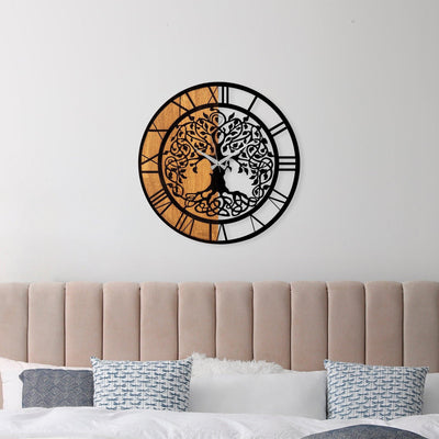Ceas de perete decorativ din lemn Wooden Clock , Nuc, 56 x 3 x 56 cm