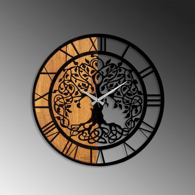 Ceas de perete decorativ din lemn Wooden Clock , Nuc, 56 x 3 x 56 cm
