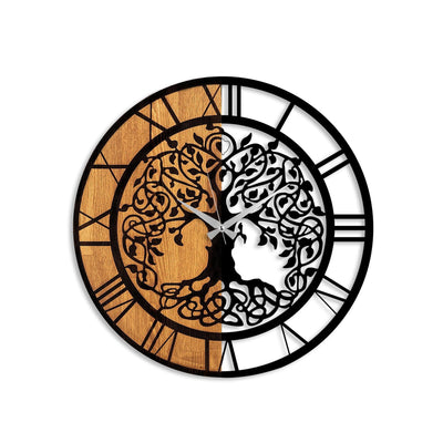 Ceas de perete decorativ din lemn Wooden Clock , Nuc, 56 x 3 x 56 cm