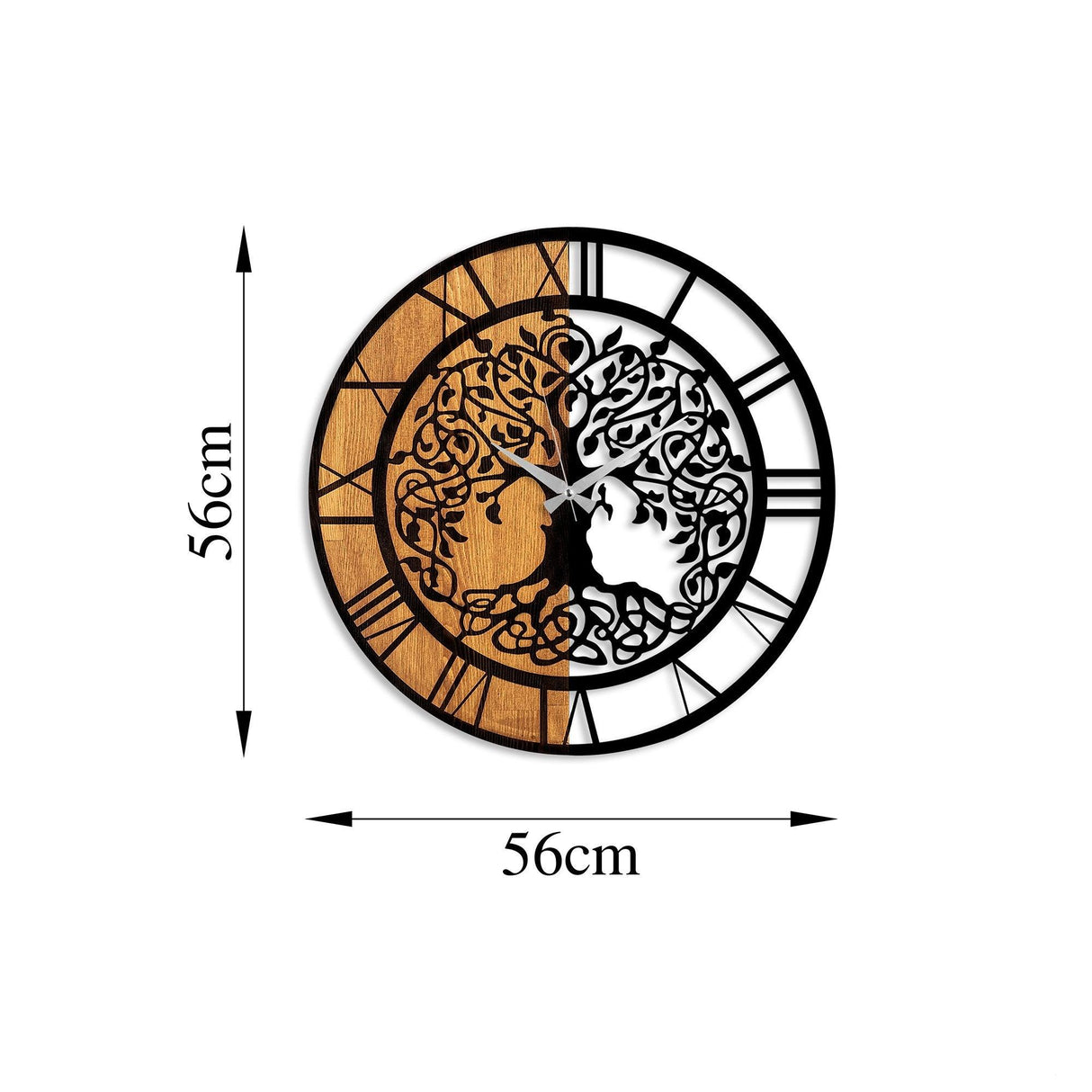 Ceas de perete decorativ din lemn Wooden Clock , Nuc, 56 x 3 x 56 cm