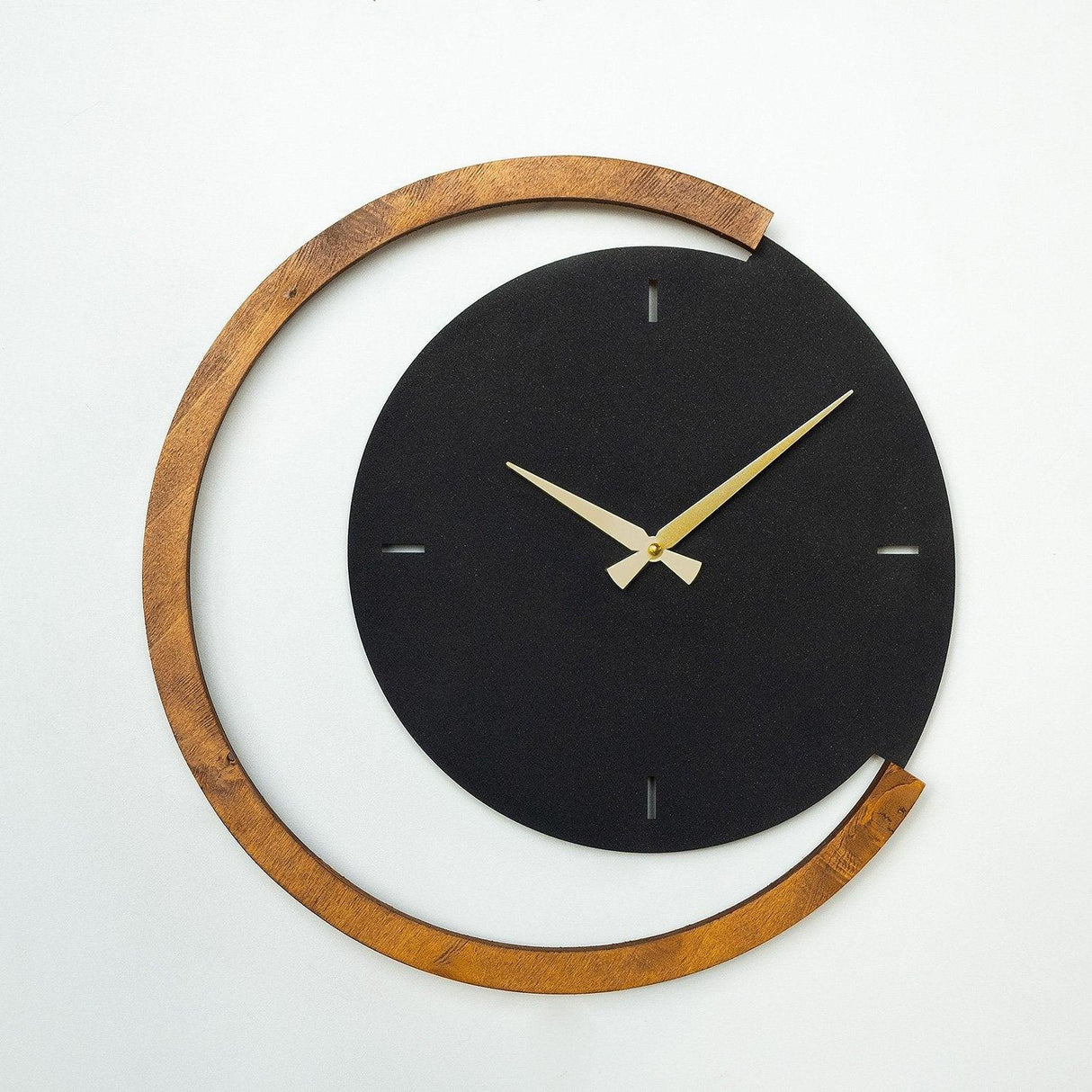 Ceas de perete Decorativ Moon Time Wooden Metal, Negru, 48 x 48 cm