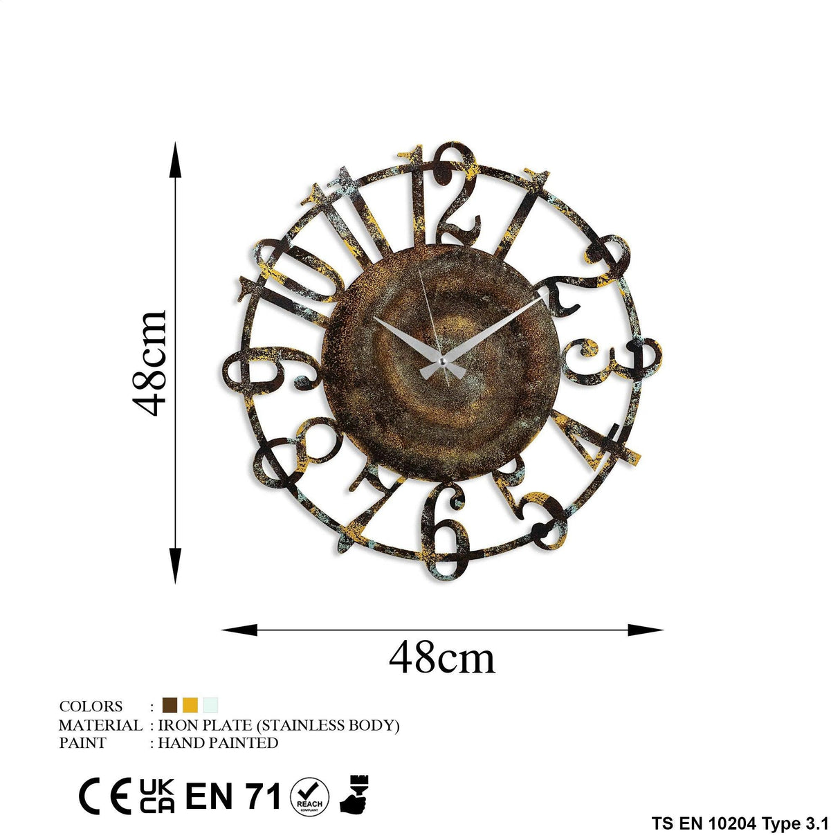 Ceas de perete Metal Wall Clock 15, Multicolor, 48x1x48 cm