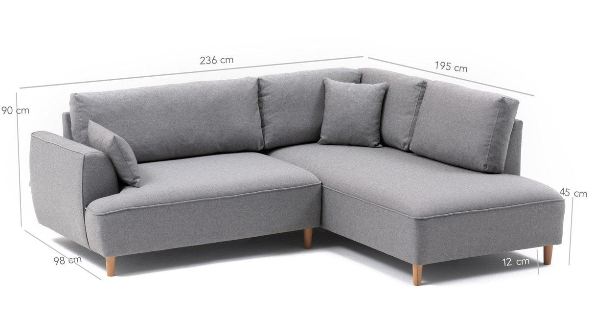 Coltar Dreapta Felix, Gri deschis, 236 x 90 x 195 cm