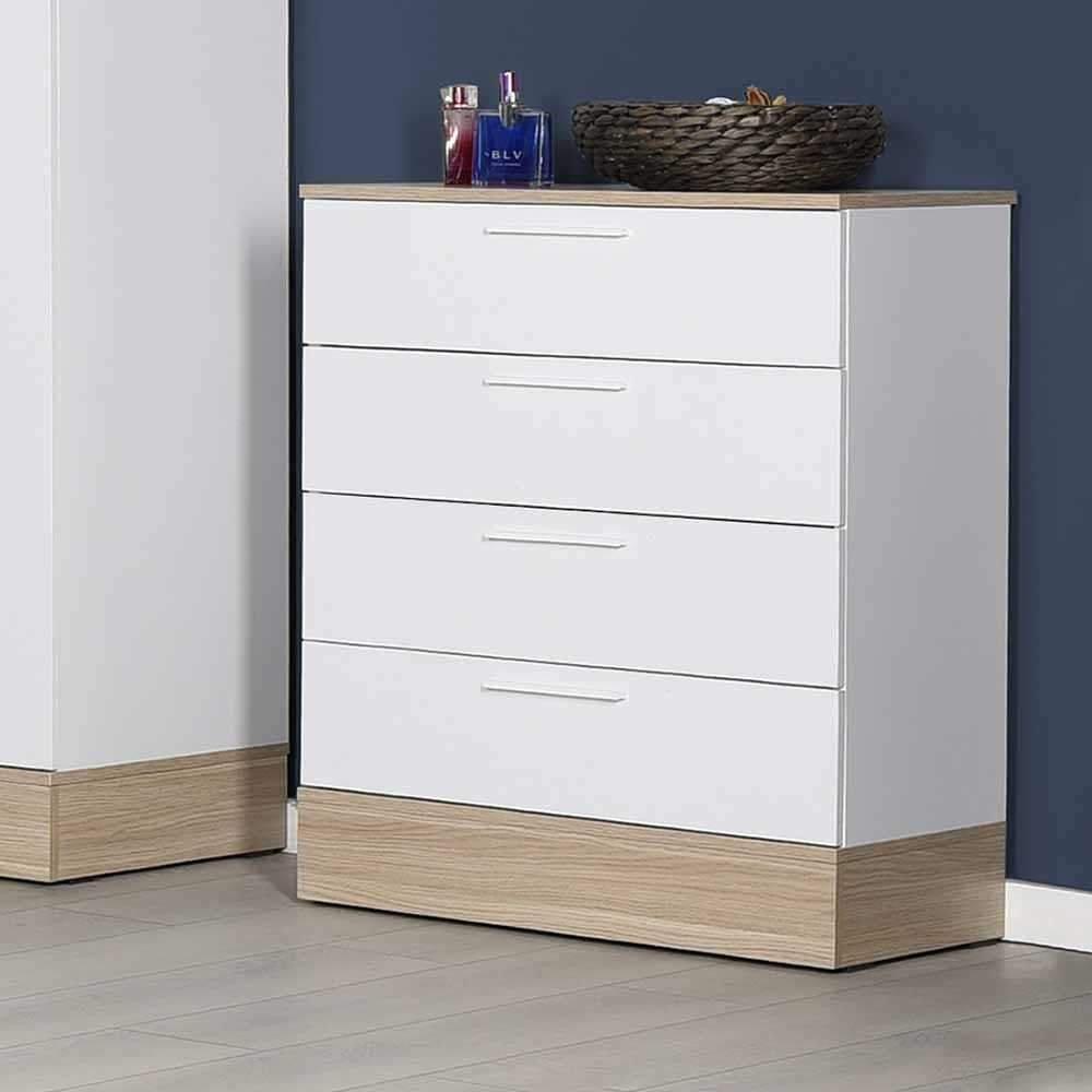 Comoda Adore Base, 4 sertare, Crem / Alb, 72 x 88 x 40 cm
