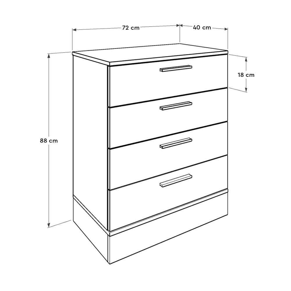 Comoda Adore Base, 4 sertare, Crem / Alb, 72x88x40 cm