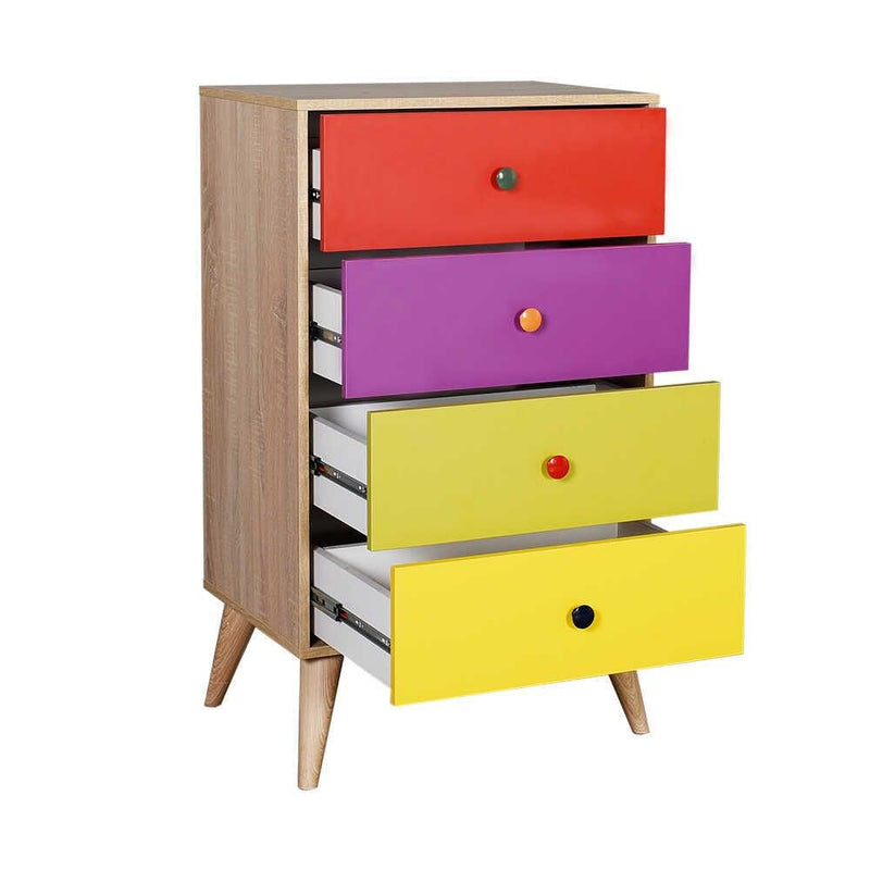 Comoda Adore Rainbow, 4 sertare, Multicolor/Sonoma, 60 x 104 x 45 cm