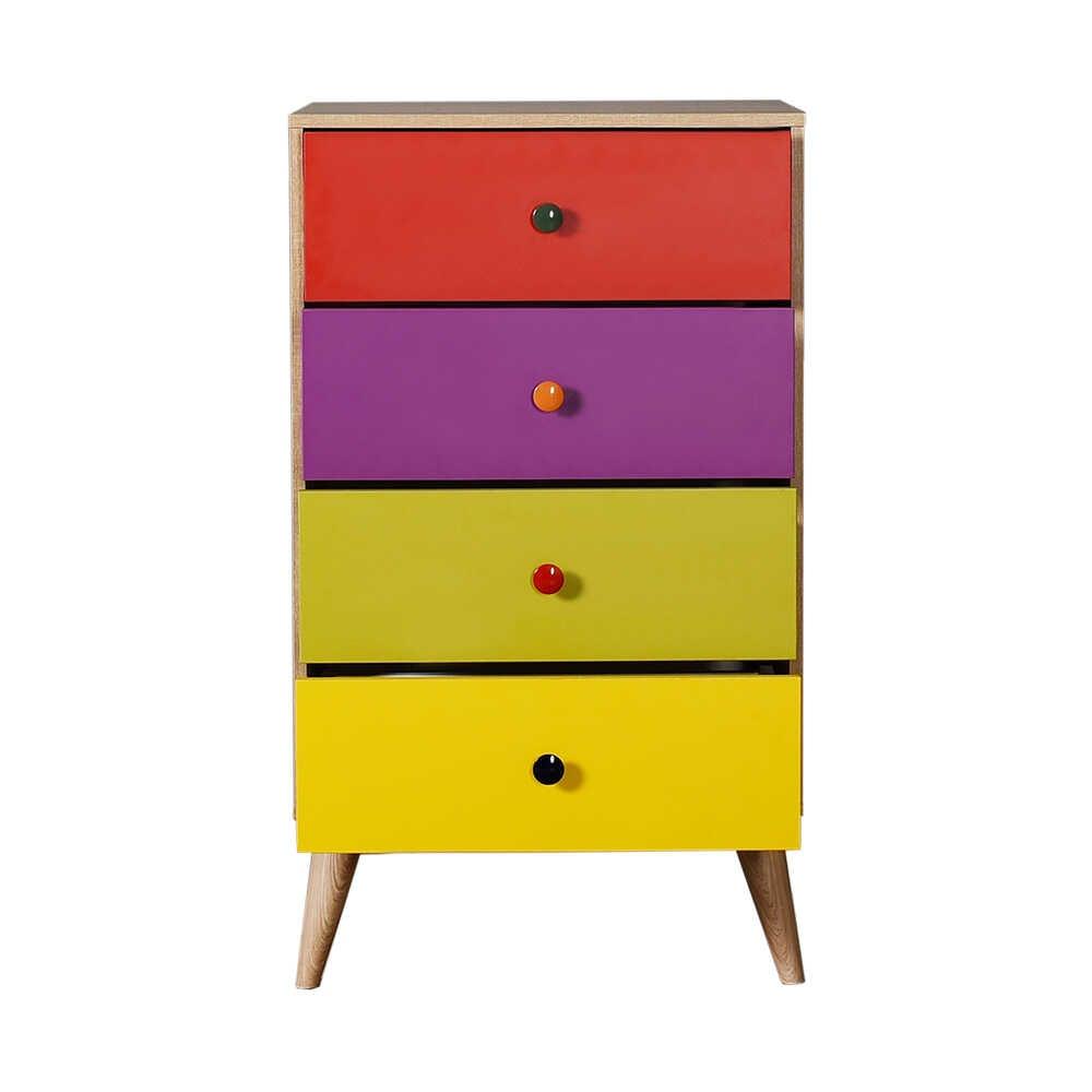 Comoda Adore Rainbow, 4 sertare, Multicolor/Sonoma, 60x104x45 cm