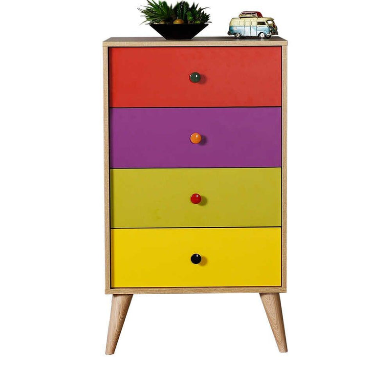Comoda Adore Rainbow, 4 sertare, Multicolor/Sonoma, 60 x 104 x 45 cm