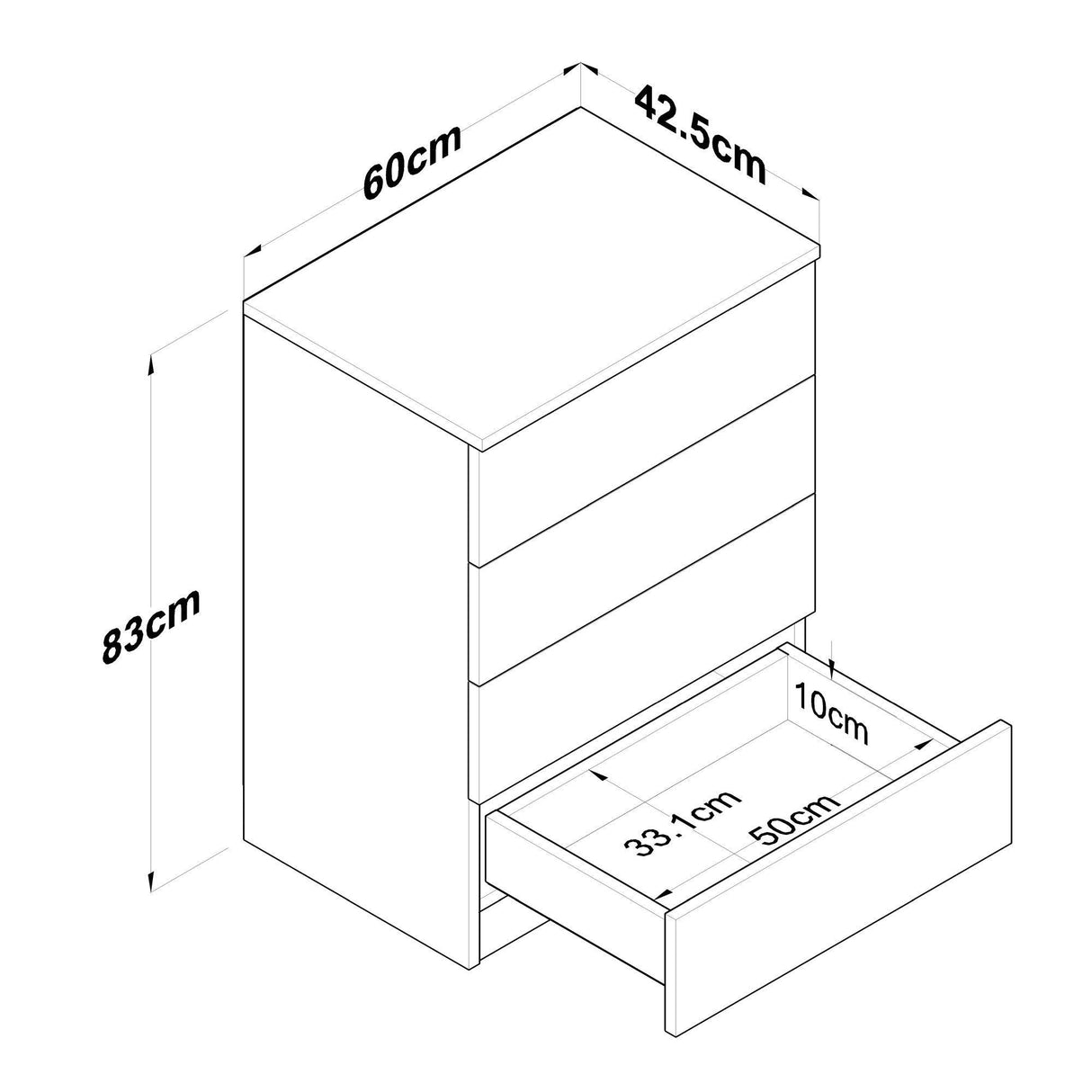 Comoda Dalin cu 4 Sertare, Alb - Nuc, 60 X 83 X 42 Cm