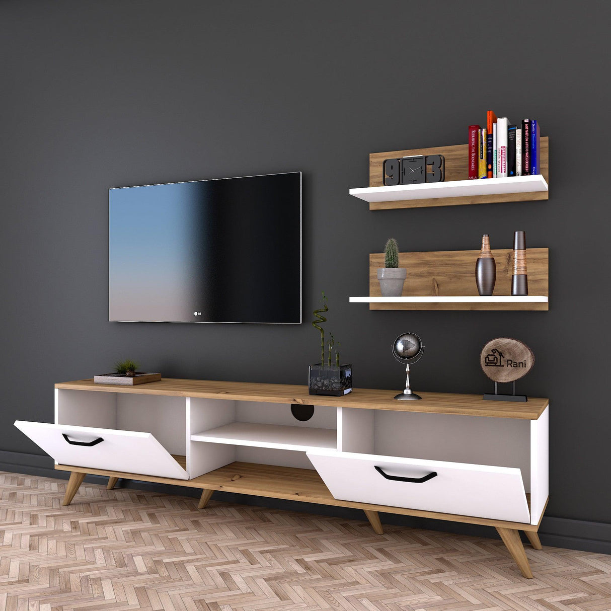 Comoda TV Bade, Alb, 180x49x35 cm