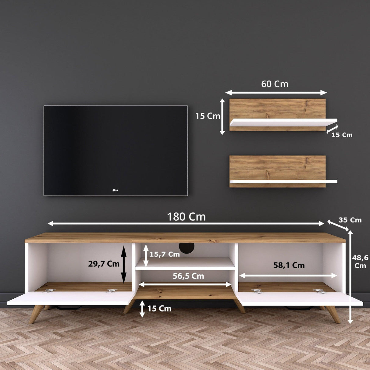 Comoda TV Bade, Alb, 180x49x35 cm